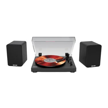 Mixx 50-Watt Analog 5 2-Speed Belt-Drive Manual Vinyl Record Player with External Wireless Speakers, Bluetooth and Speaker Remote